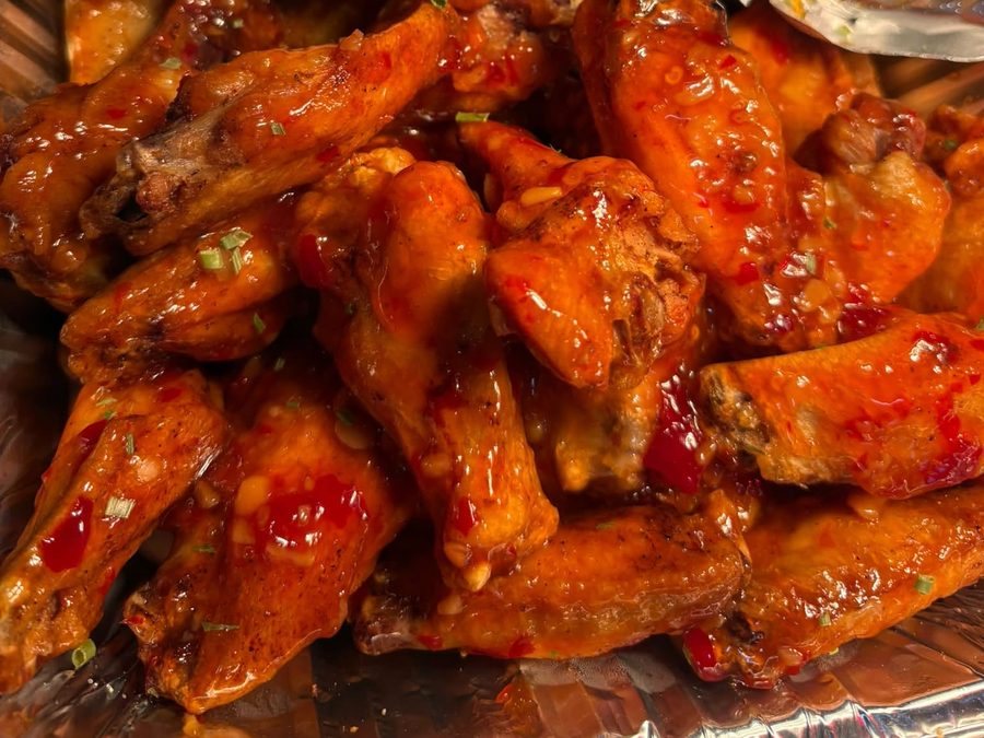 A tray of glazed chicken wings at Kingpins DeLand